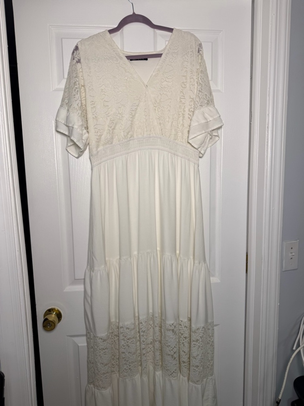 Simple Ivory Lace Tiered Maxi Dress